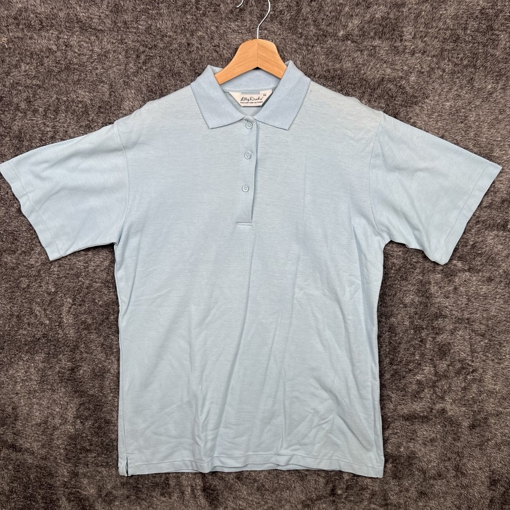 Vintage 70s Lilly Dache Shirt Men's XL Blue Collar Lounge Polo USA Button